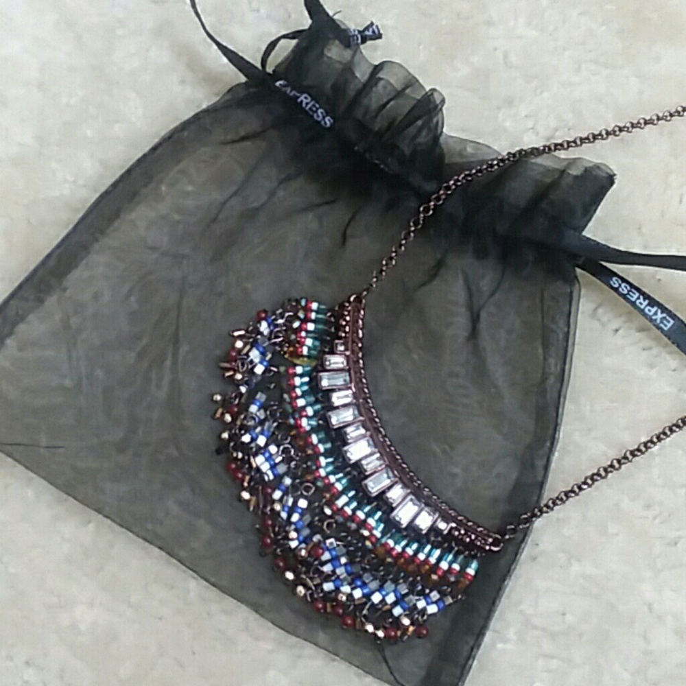 EXPRESS STONE RUST CUBIC BIB FASHION BEAD NECKLACE